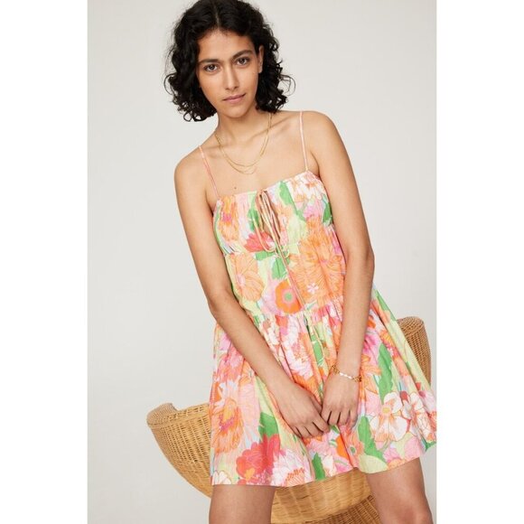 Amur Eriel Linen Blend Mini Dress Stripe Tropical Floral Womens Size 4 - Picture 3 of 12